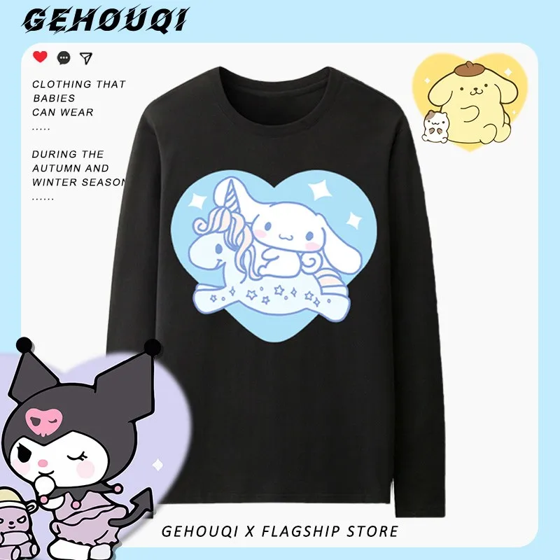 

Autumn Sanrio Co-branded Long Sleeve T-shirt Female Laurel Dog Kulomi Hello Kitty Melody Printed Girls Clothes