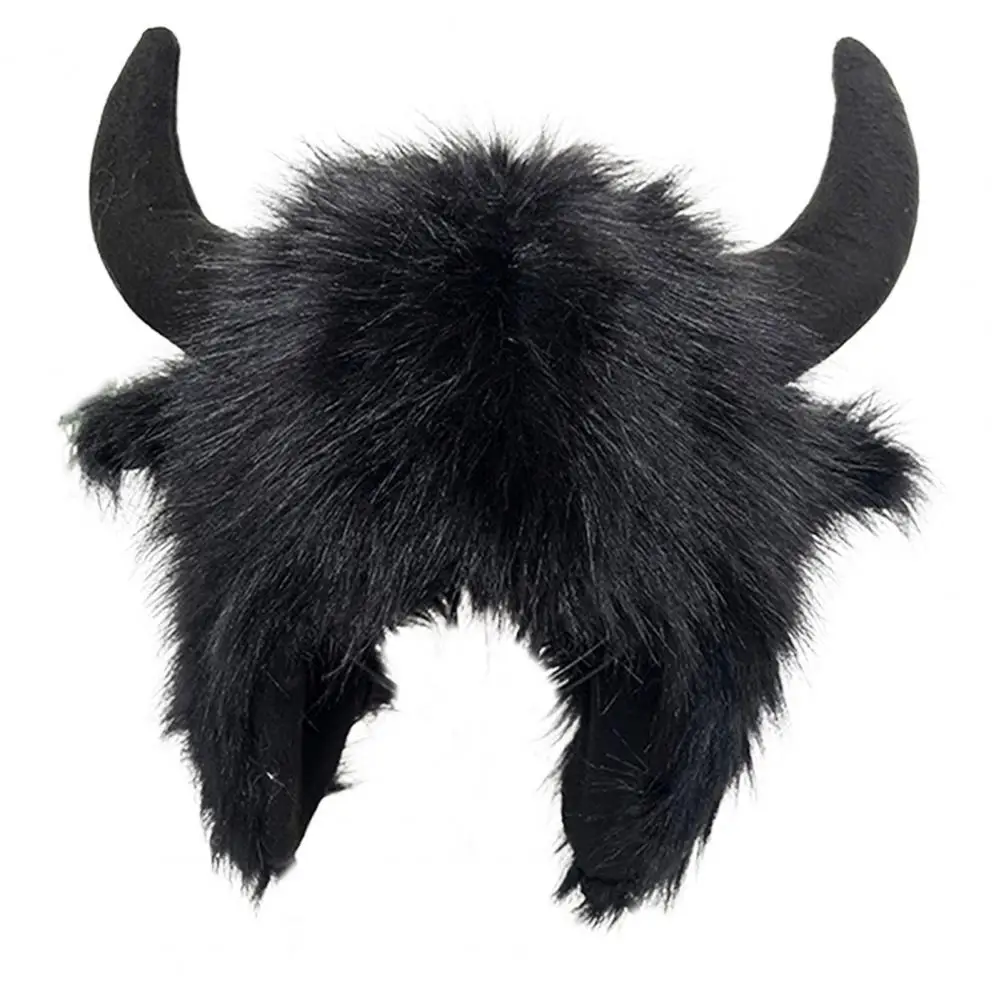 Winter Hat Personality Funny Big Cow Horn Thick Warm Faux Fur Ear Thunderbolt Windproof for Women Men
