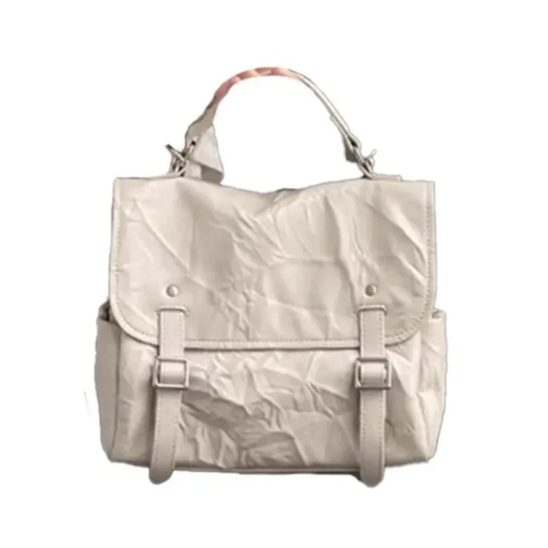 Korean Niche Backpack Women Wrinkled PU Leather Large Capacity Rucksack Ladies Minimalist Casual Versatile Mochilas Mujer 2025