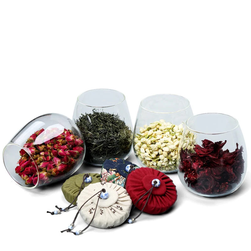 Cotton Print Cloth Lid Tea Canister 450ML Airtight Glass Jar Isolated Air Long Time Storage