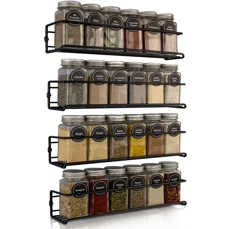 

4Pcs Spice Jar Storage Rack Wall Mount Kitchen Storage Organizer Hanging Racks Holder Seasoning Shelf Stand Cabinet Accessories