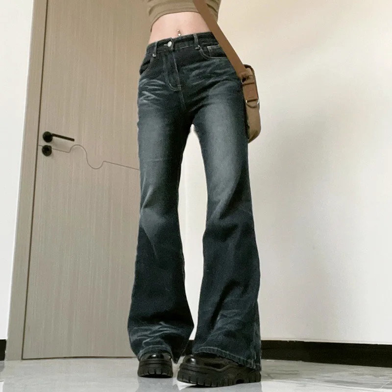 Women's High Waisted Jeans Wide Flare Leg Denim Pants Y2K Patterned Baggy Flared Hem Stretch Bell Bottom Trousers Streetwear 6