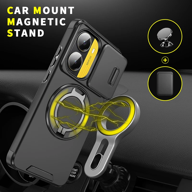 Magnetic Heavy Duty Rugged Phone Case with Ring Stand - ELVEV Anti-Drop Protection