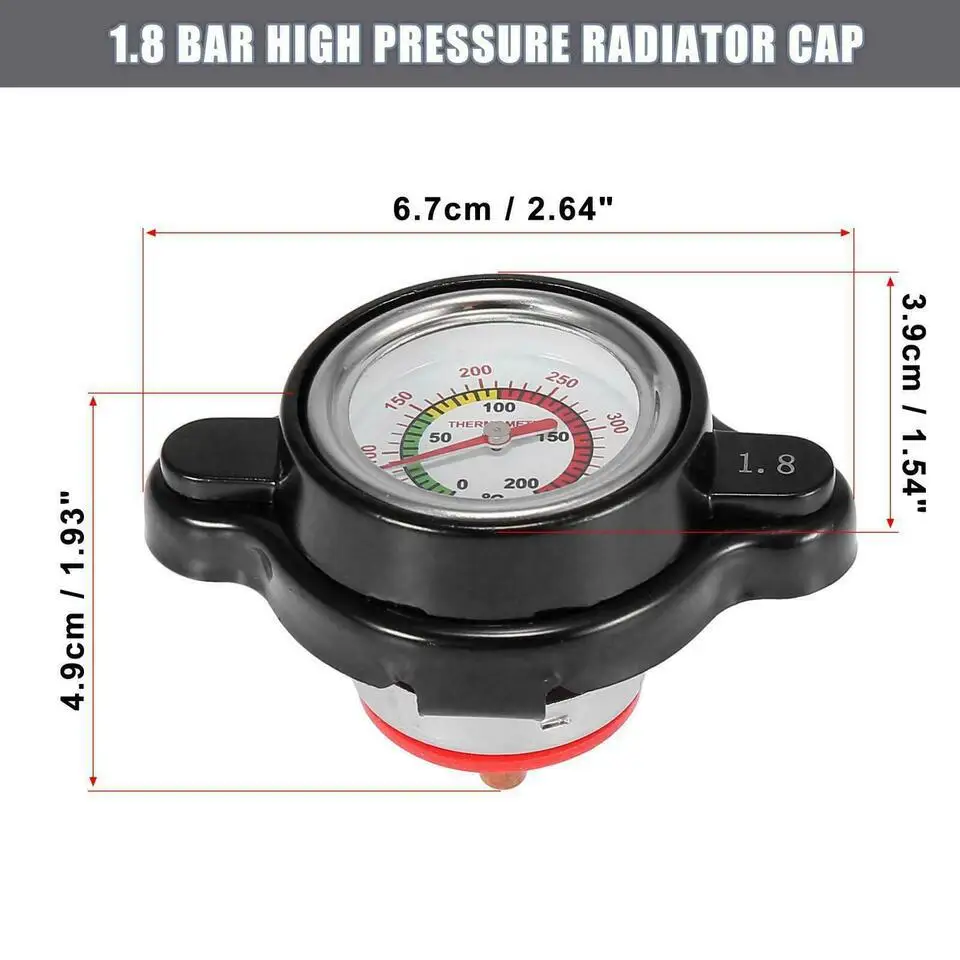 Radiator Cap 1.8 Bar High Pressure Radiator Cap 25.6Psi With Temperature Gauge For Honda Yamaha Kawasaki Suzuki Polaris Ranger Motorcycle ATV