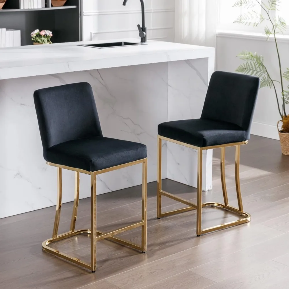 modern counter height bar stools set of 2 velvet counter stools with gold legs, 24" barstools island chairs upholstered kitchen