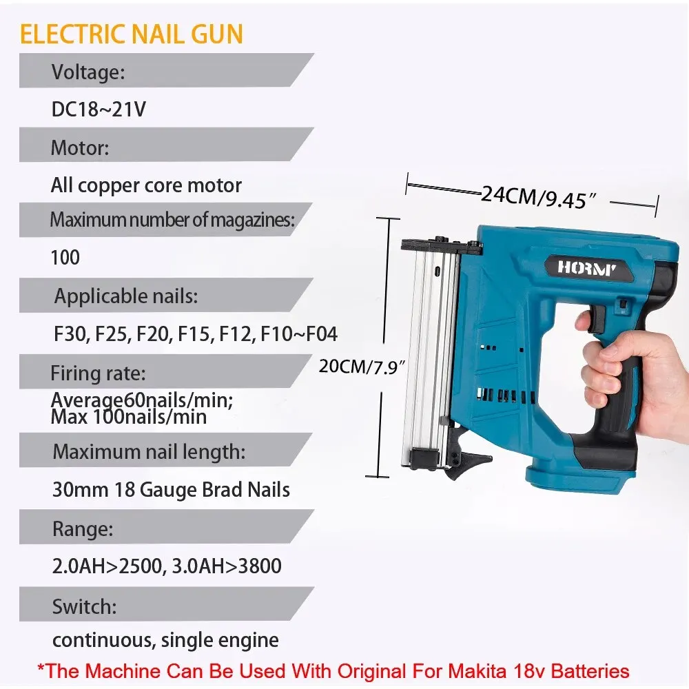 Hormy Cordless F30 Nail Gun Electric Furniture Carpentry Tacker Stapler Woodworking Power Tool Staple Gun For Makita 18V Battery 4