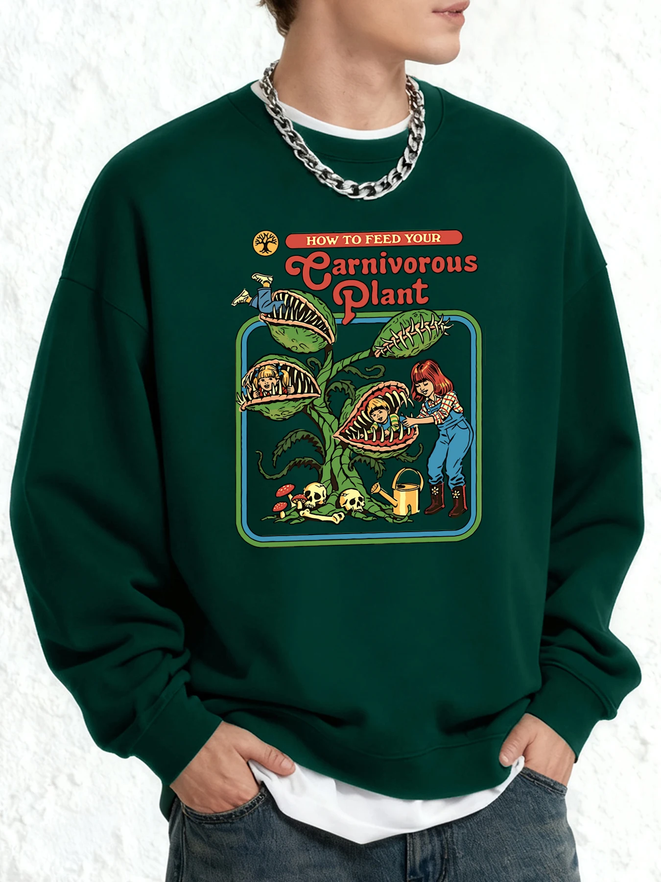 Earnivorous Plant Pattern Neues Sweatshirt für Herren, Rundhalsausschnitt, All-Match-Kleidung, Übergröße, Winterpullover, Unisex, weich, langärmelig – Detail 14