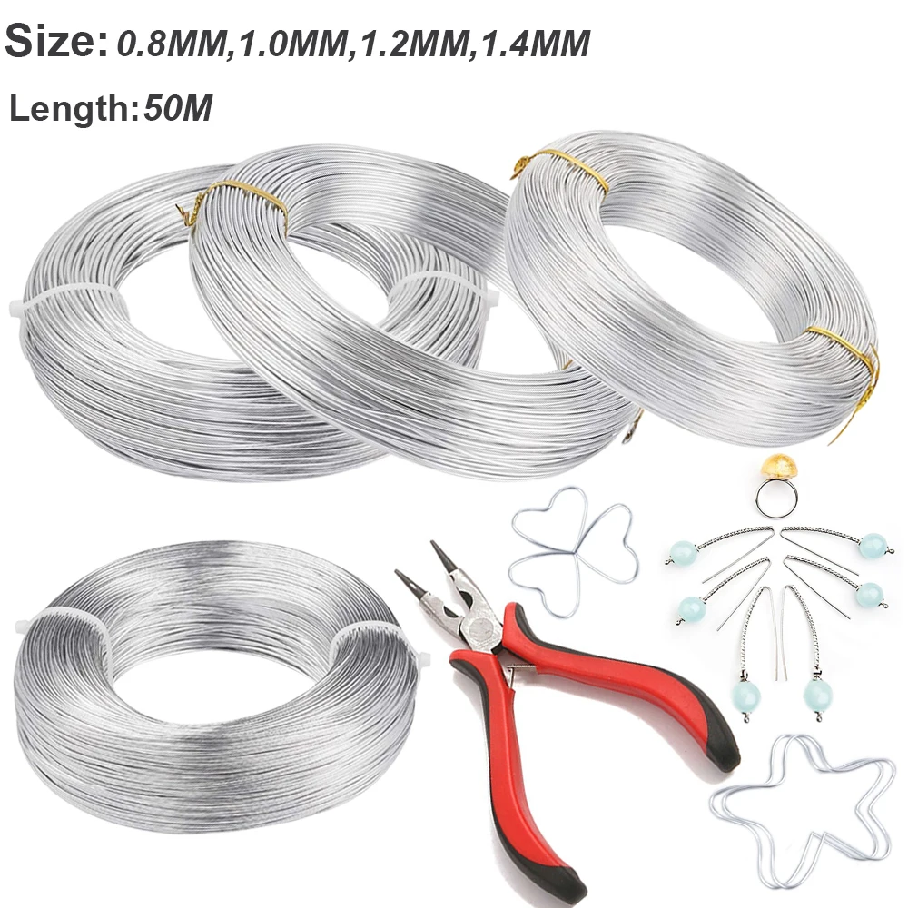 공예, 조각, 전기 부품, 보석 제작용 0.8mm-1.4mm 실버 구부릴 수 있는 금속 와이어 50M(164피트) +1 펜치 도구 세트
