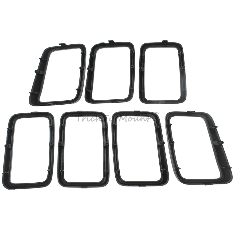 7PCS 블랙 프론트 그릴 그릴 삽입 링 트림 Jeep Grand Cherokee 2017 2018 2019 2020 2021 ABS 플라스틱