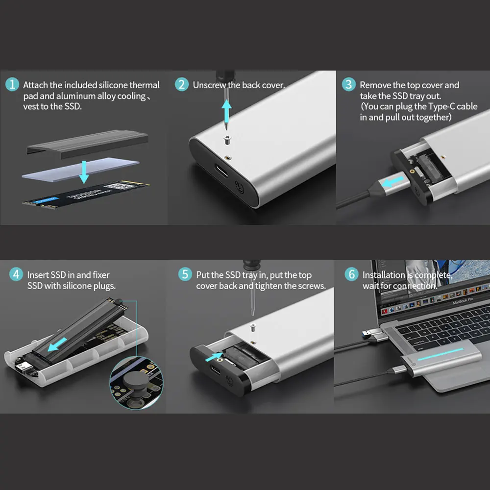 PHIXERO M.2 Nvme SSD  ϵ ̺ ̽, M Ű to USB 3.1 GEN2, C Ÿ Ŭ, HD ũ Ͽ콺 丮 ڽ, RGB Ŀ, 10GB M2