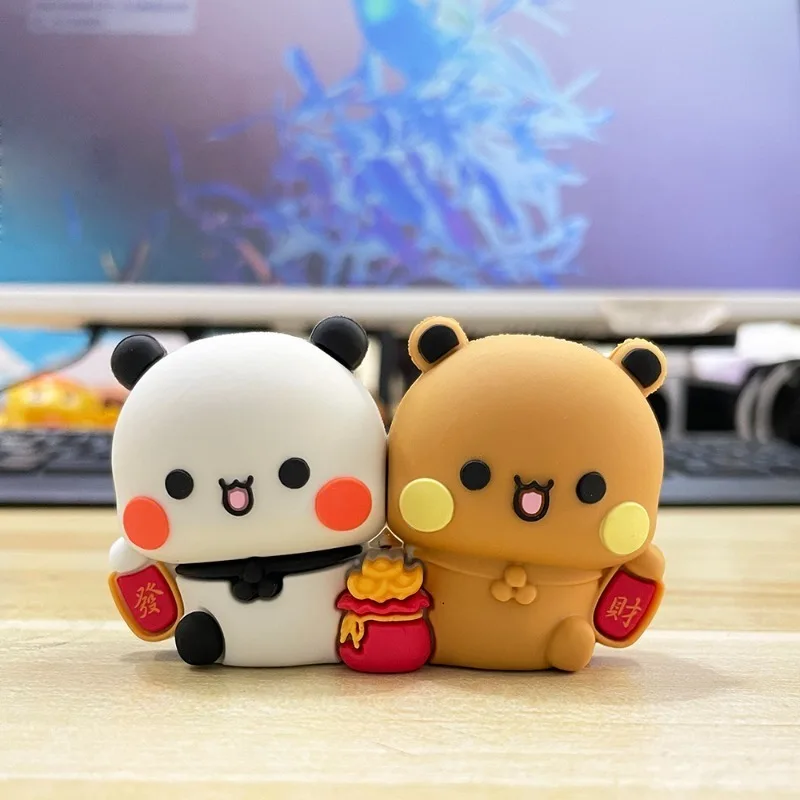 귀여운 부부와 두두 장식품 행운을 빌어요 부자가 되세요 장식품 이에르 판다 베어 펜던트 홈 데코 피규어 백팩 가방 액세서리