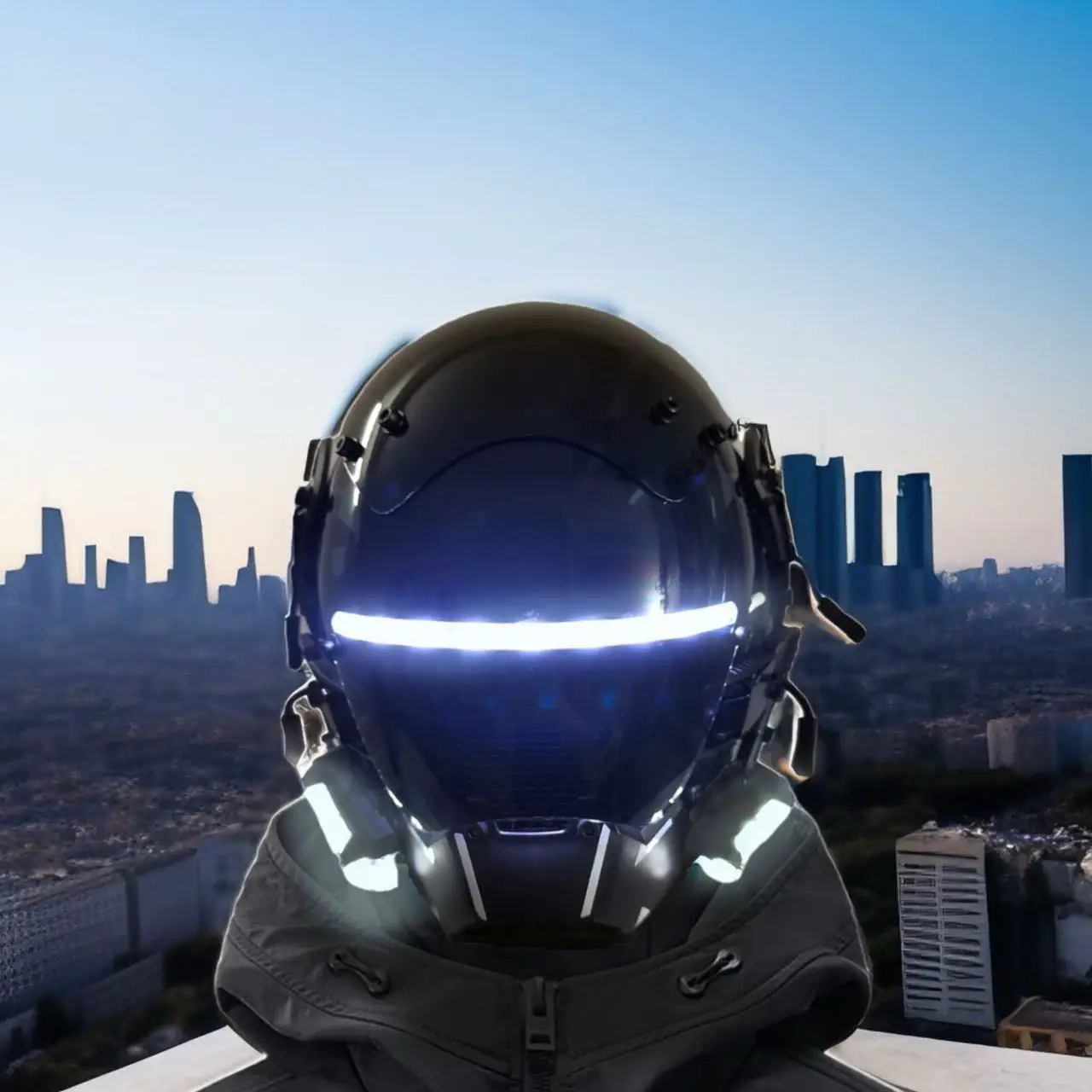 Cyberpunk Mask Cosplay Per Adulti Stile Meccanico Fantascienza White Led Light Strip Cool Technology Helmet Ghostface Mask