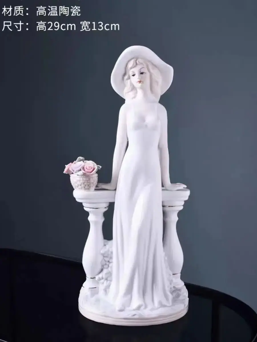 Woman and dog ceramic display porcelain home decor statue wedding gift Ornaments statuette crafts figurine living room study