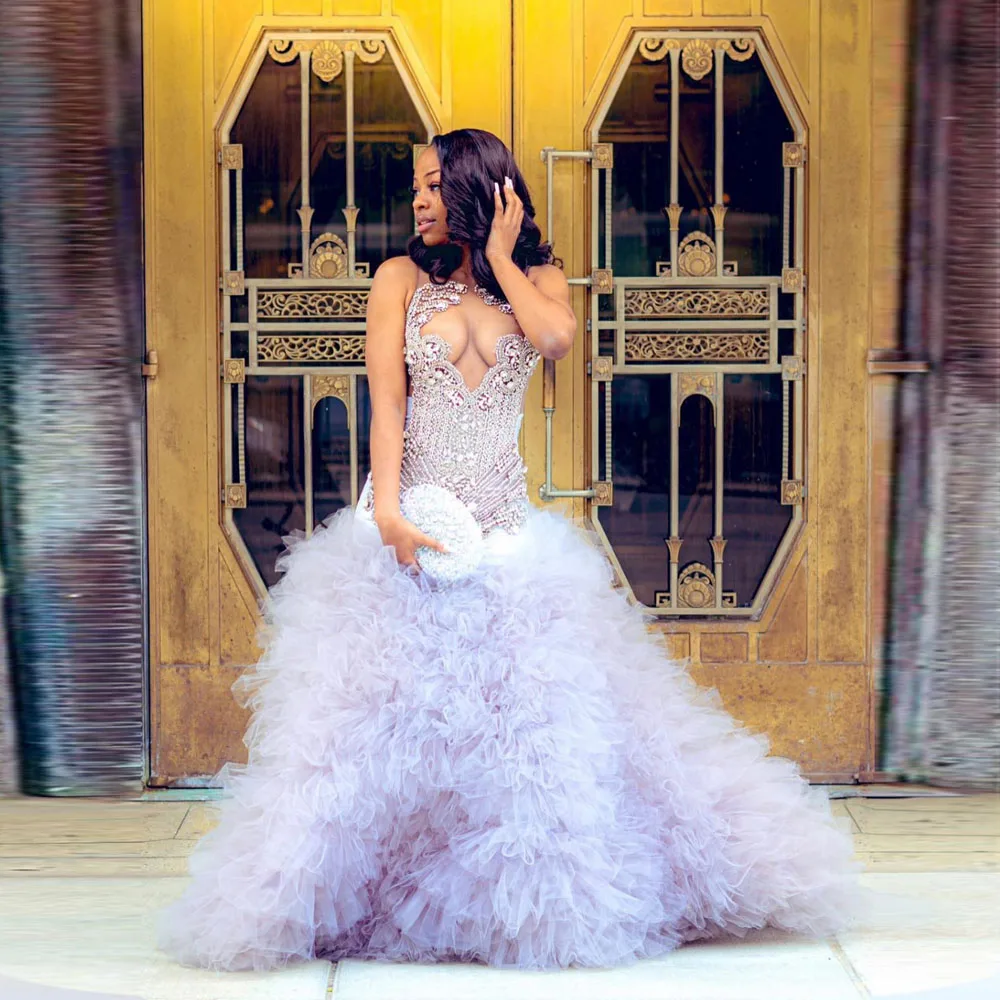 Black Mermaid Dress | Sleeveless High-Waist Evening Dress with Jewel Embellishments main image 0