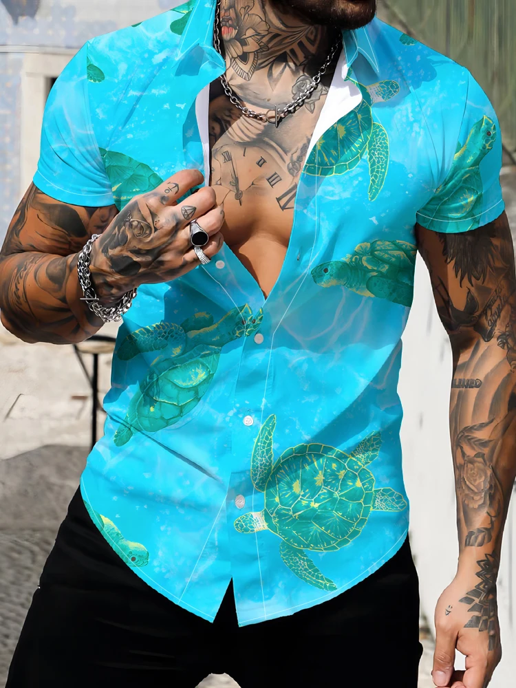 

Мужская Повседневная рубашка для отдыха на море, летняя свободная и удобная рубашка с коротким рукавом, рубашка с 3d-цифровой печатью черепашек