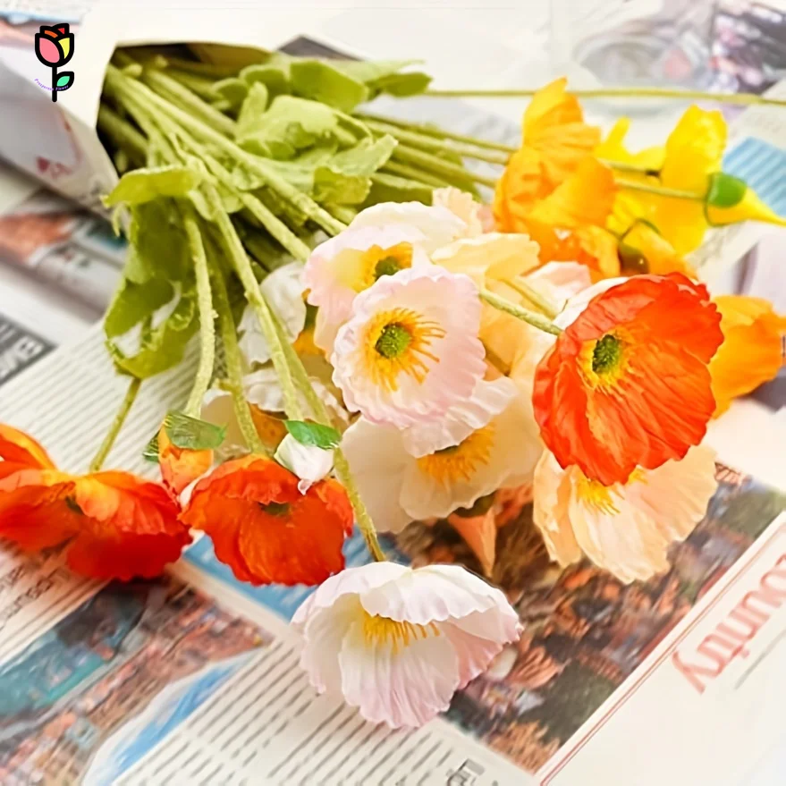 

5pcs Artificial Poppy Silk Flowers Table Centerpiece Home Decor Fake Plants Coral Poppies Flower Bouquet Wedding Vase Decoration