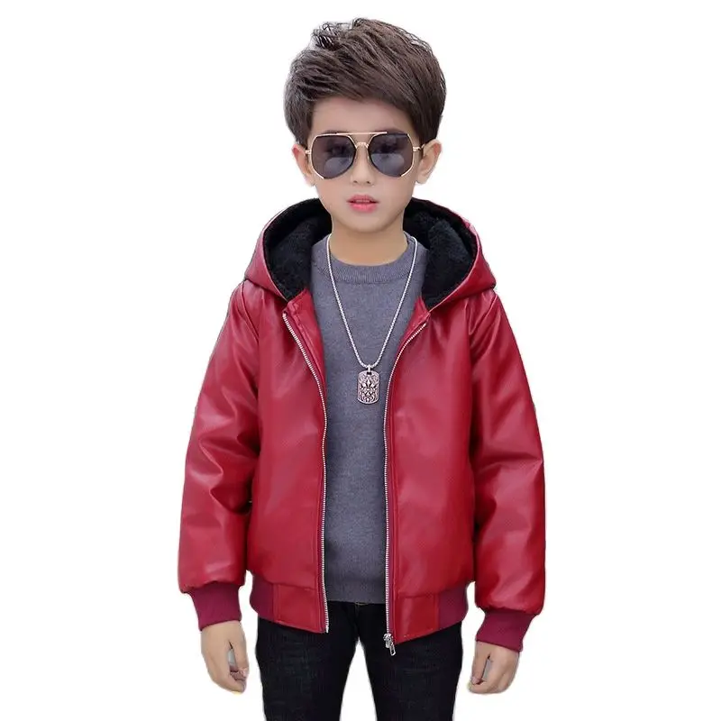 Kids jackets Children Jackets Boy Plush Thick Coat winter casual overcoat kids for boys teenagers outerwear leather coat clothes