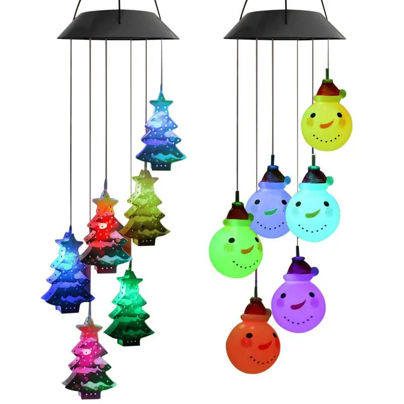 

Color Changing Wind Chimes Snowman Christmas Tree Decorative Lights Solar Wind Chime for Patio Yard Outside Garden Decor