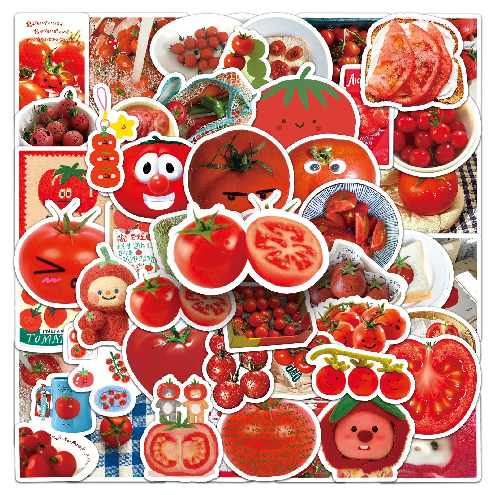 50Pcs 재미 있은 토마토 만화 귀여운 방수 스티커 스케이트 보드 레트로 홈 데칼 스티커 - AliExpress