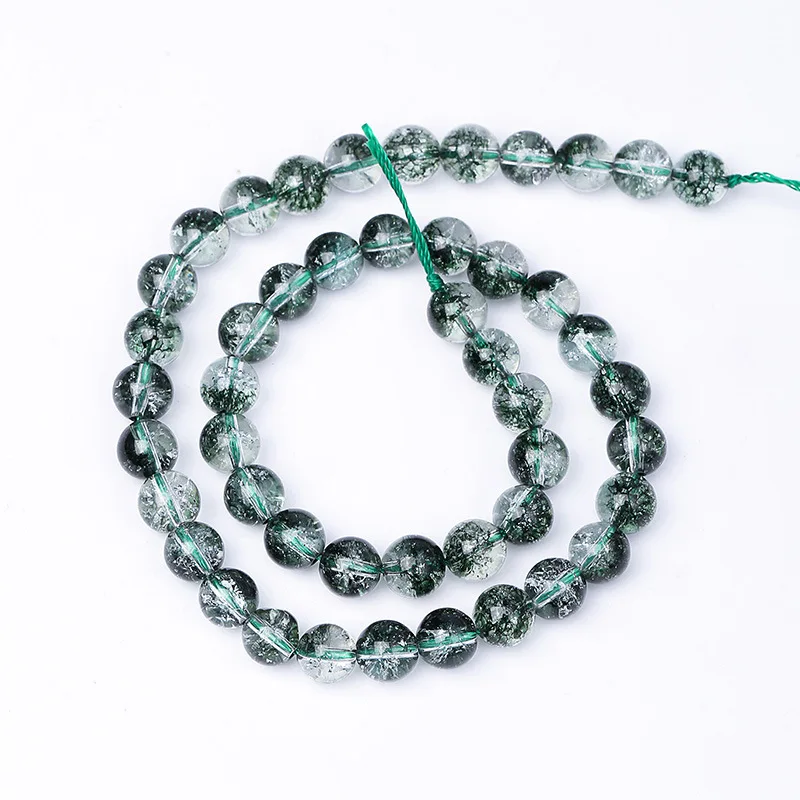 Natural Stone Beads Green Ghost Quartz Round Loose Beads For Jewelry Making DIY Bracelet Ear Studs Accessories Wholesale