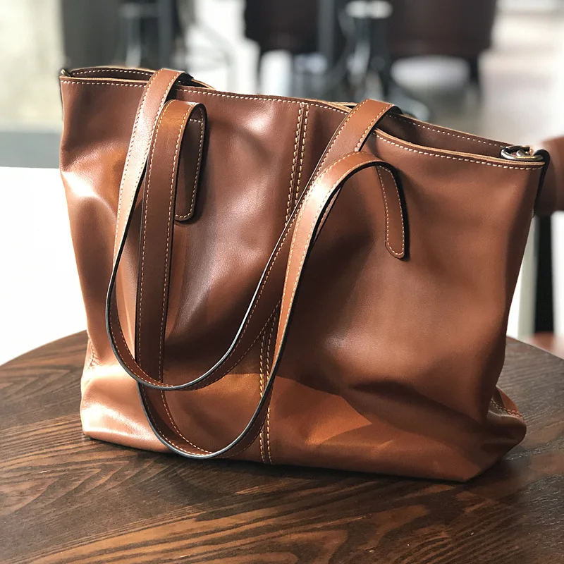 

Fashion Classical Large Capacity Womens Bags Fall Bolsas First Layer Cowhide Handbags 2024 New Trendy Vintage Top-Handle Bags