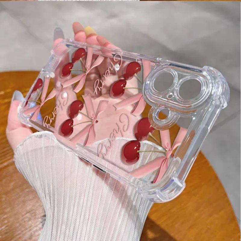 Fashion Bow Cherry Lichee Soft Transparent Phone Case Cover