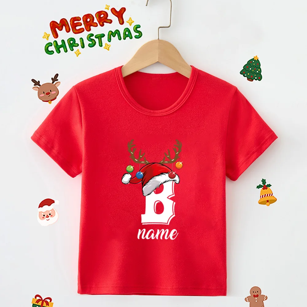 thumbnail image 5 of Camisetas navideñas personalizadas para niños con nombre e inicial, camisetas para niños, camisetas para niños y niñas, ropa de fiesta para niños y niñas, ropa de vacaciones, 5 of 5
