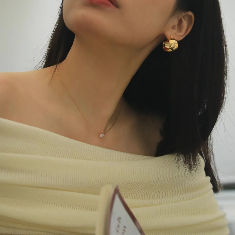 Stainless Steel Gold Plated Dainty Minimalist Zircon Charm