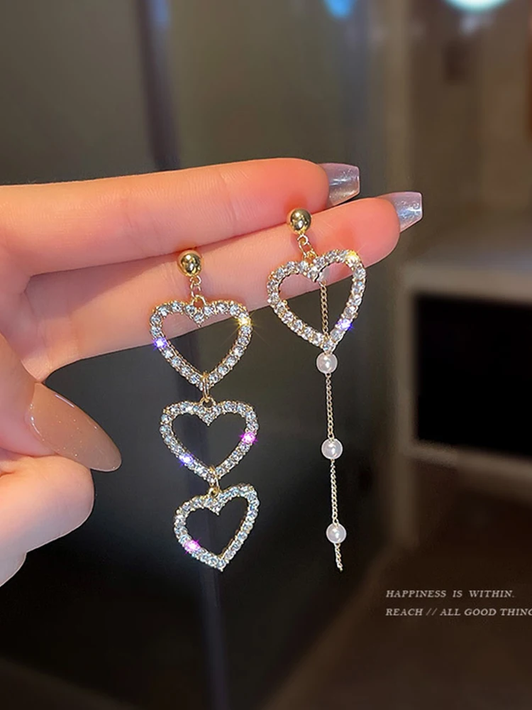 

2022 New Fashion Korean Oversized White Love Pearl Drop Earrings for Women Bohemian Golden Zircon Wedding Earrings Jewelry Gift