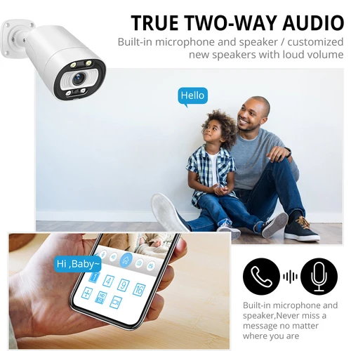 MISECU H.265 4K Ai POE 카메라, 5MP 8MP 양방향 통신, 인간 감지 야외 카메라, CCTV 시스템 감시 시스템용 3