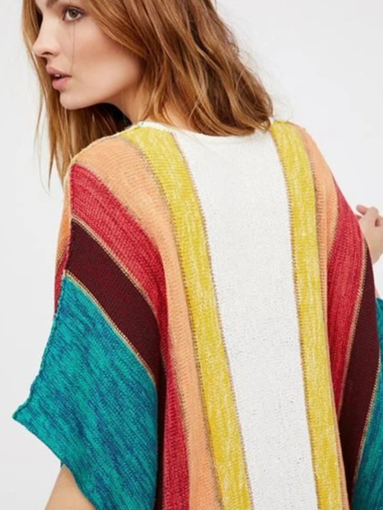 Sexy Beach Cover up Striped Crochet Robe de Plage Pareos for Women Swimwear Saida de Praia Beachwear Coverups