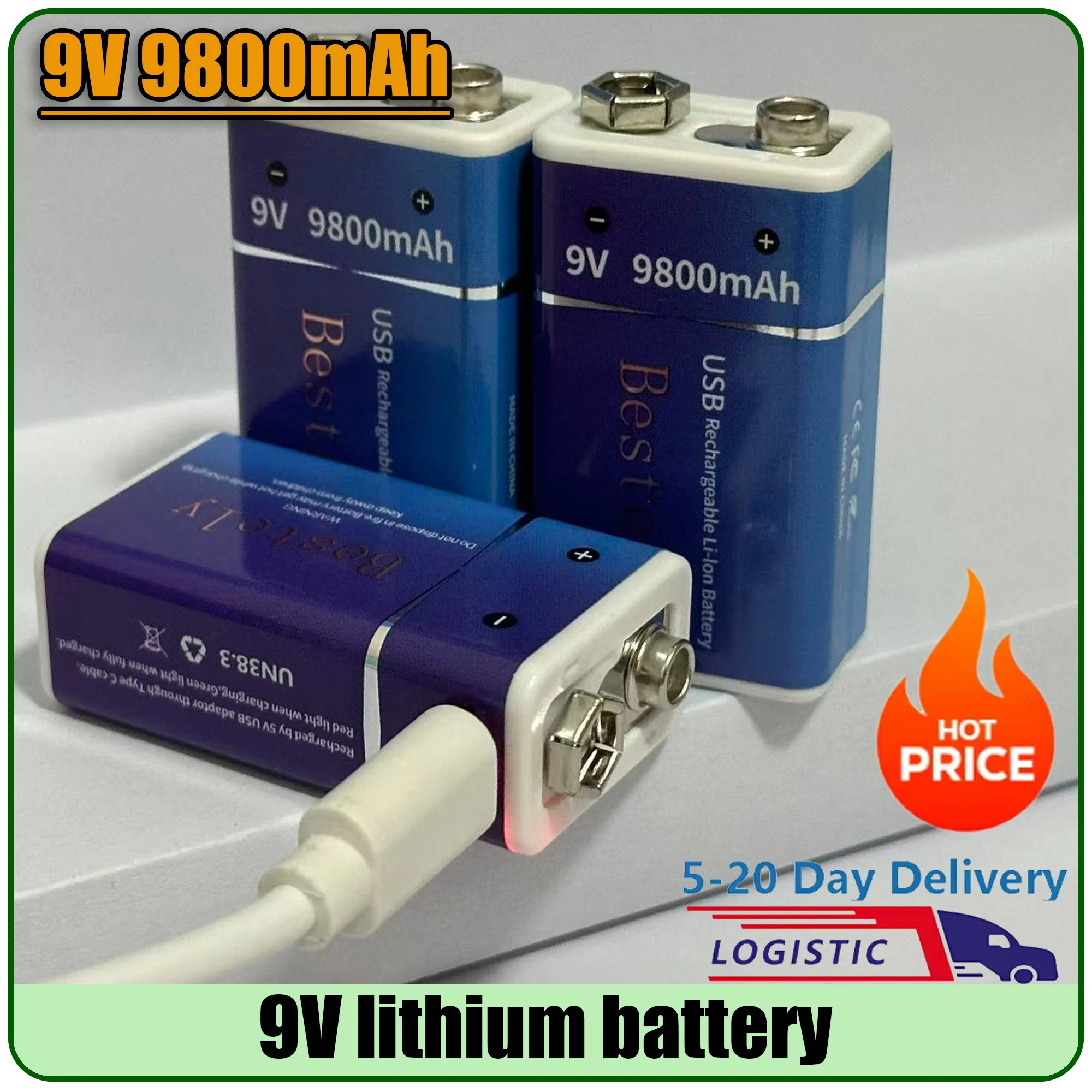 High-Capacity 9V Li-ion Rechargeable Battery with Type-C Charging Port