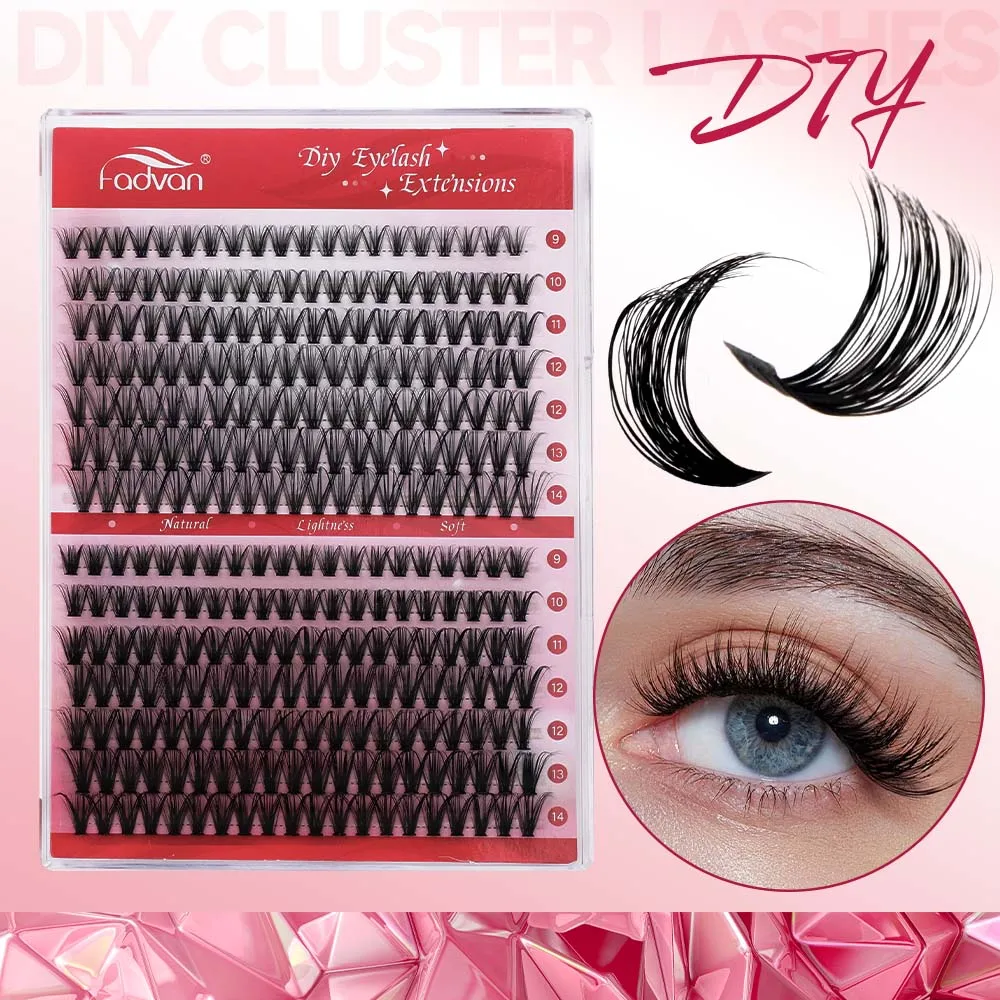 FADVAN Lashes 14 Row 30D+40D Cluster Lashes Upper Lower 0.07 D Mix10-16 Segmented Extens ion DIY