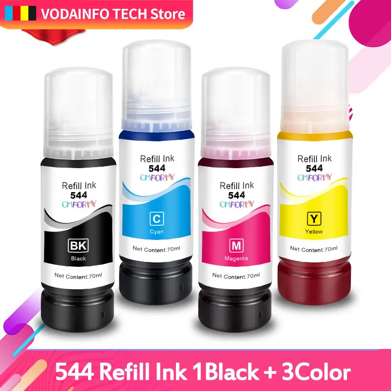 T544 544 Dye Ink 70ml Bottle Refill Kit Fit CISS For Epson EcoTank L3150 L3110 L3100 L3210 L3250 L1110 5190 Inkjet Printer dye ink kit,inkjet printer refill tool,ink refill kit,ink cartridge refill kit,dye ink refill,inkjet printer ink