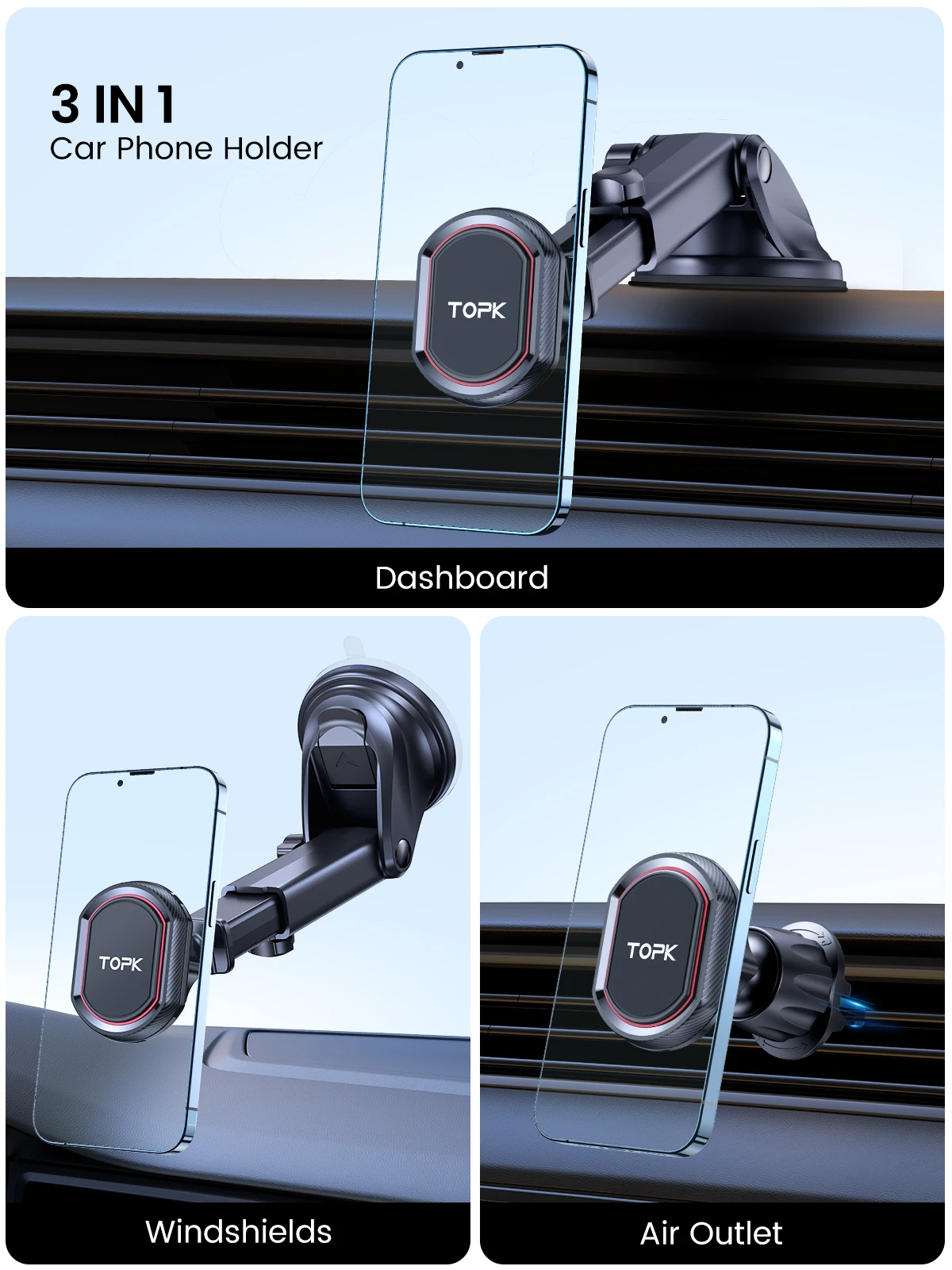 Topk Autotelefon halter magnetisches Telefon Auto halterung für Auto entlüftung windschutz scheibe und Armaturen brett mit stärkstem Magneten für Handys – Detail 10