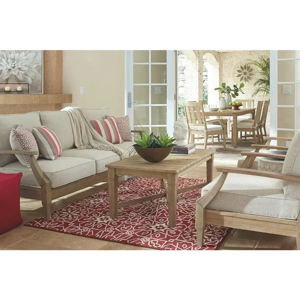 Outdoor Sofa,Clare View Coastal Outdoor Patio Eucalyptus Sofa with Cushions, Beige35"D X 81"W X 37"H,Outdoor Sofa 6