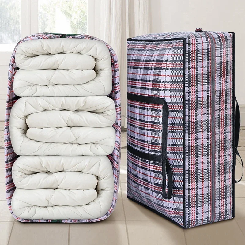 Stripe Woven Bag Large Capacity Storage Moving Bags Clothes Quilt Blanket Luggage Packing Package Zipper Tote Home Organizer 2
