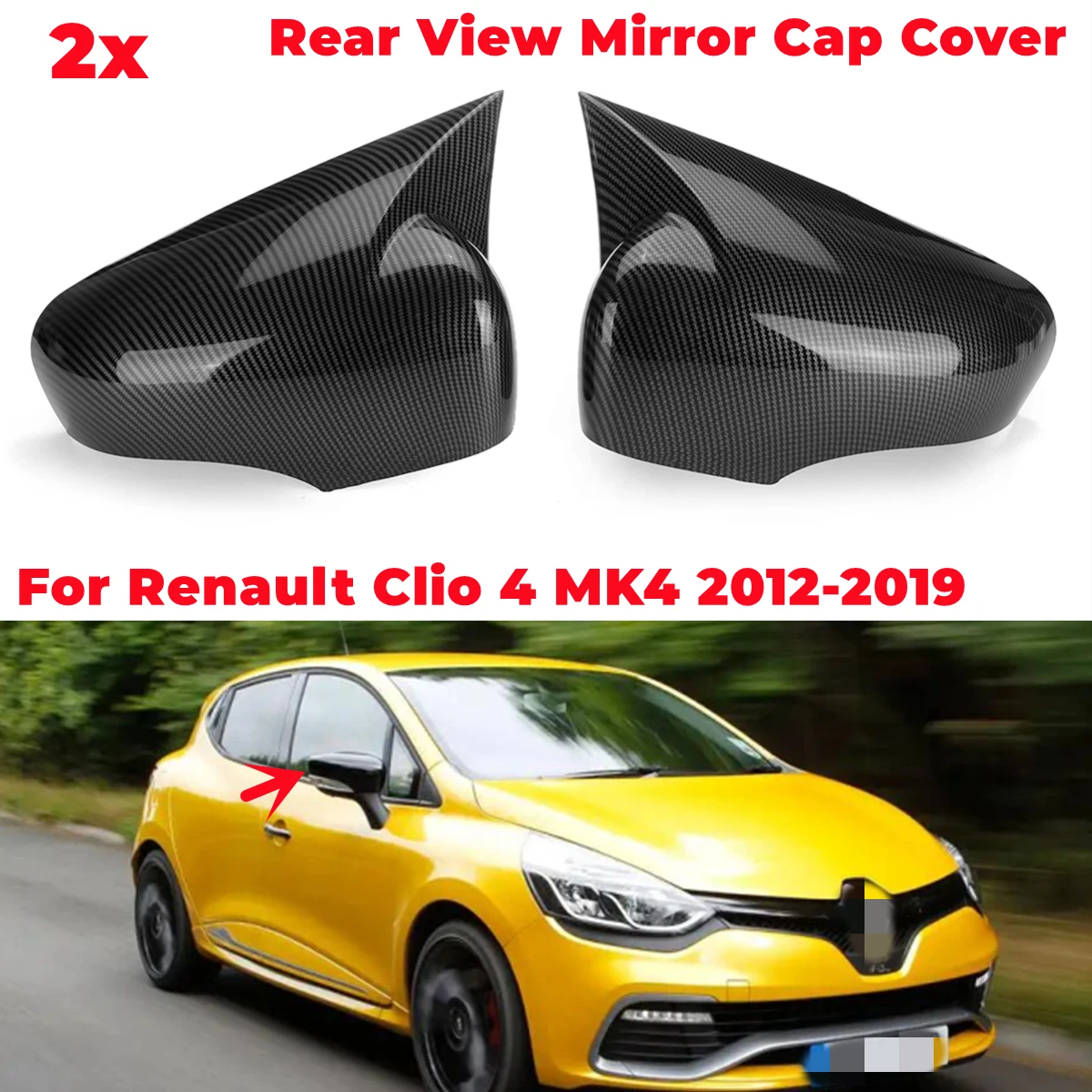 Pour Renault Clio 4 Mk4 2 pièces Abs Plastic Bat Aile Rétroviseur  Housquettes Coque Rétroviseur Housse Gloss Noir Voiture Accessoires