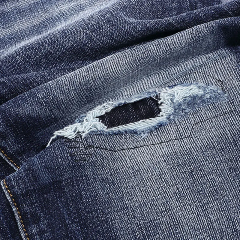 High Street Fashion Men Jeans Retro Blue Stretch Slim Fit Hole Ripped Jeans Men Vintage Designer Hip Hop Brand Pants Hombre