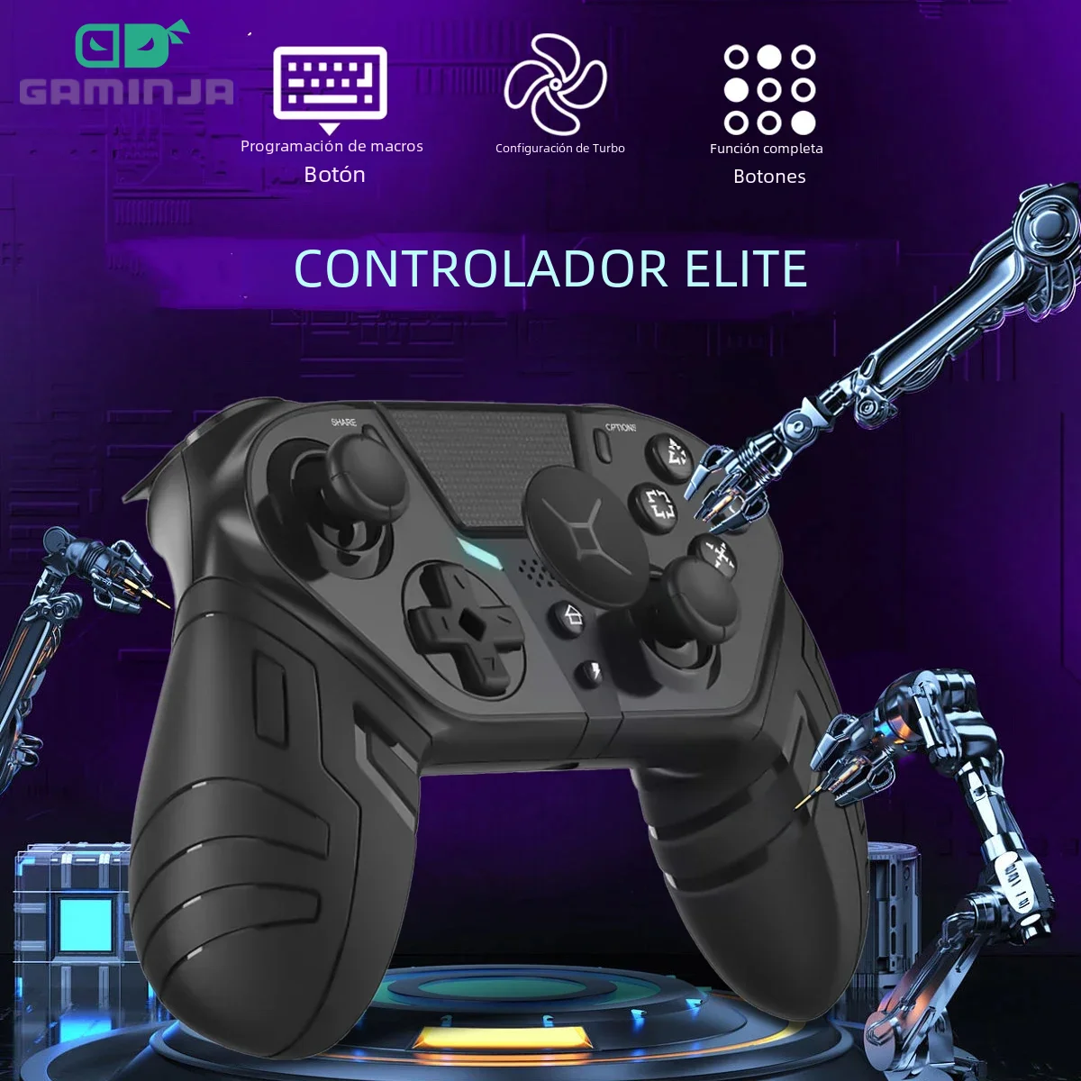 GAMINJA-mando inalámbrico de doble vibración, mando Bluetooth con función Turbo programable para PS4, consola PC, Joystick