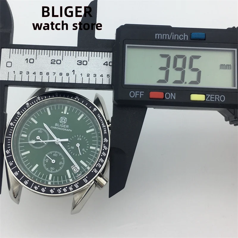 BLIGER 40mm Fashion quartz chronograph Men's watch Sapphire Glass VK63 Movement Calendar Green White black dial rubber bracelet