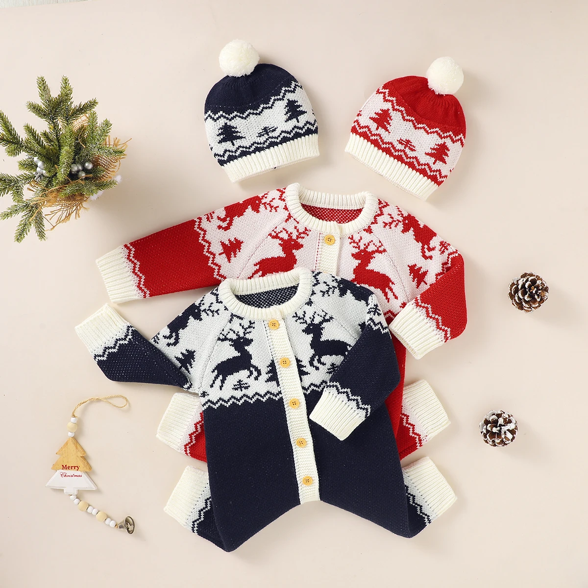 

Christmas Warm Baby Clothing Knit Elk Romper Newborn Infant Toddler Boy Girl Long Sleeve Jumpsuit + Hat Fall New Year Outfits