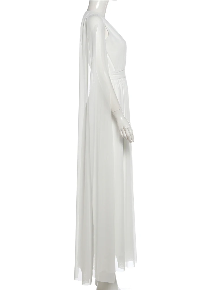 Nibber Flauschiges, elegantes Kleid für Damen, Sommer, V-Ausschnitt, gerüschtes Mesh, lange Ärmel, schmal geschnitten, Patchwork, Advanced Chic, Geburtstag, Bodycon – Detail 7