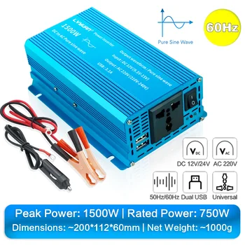 อินเวอร์เตอร์ DC 12V/24V เป็น AC 220V 60Hz 1000W/1500W/2200W  เพาเวอร์อินเวอร์เตอร์ คลื่นไซน์บริสุทธิ์ ตัวแปลงแรงดันไฟฟ้าในรถยนต์ ช่องเสียบ USB คู่ ชาร์จไฟ 50Hz แบบ EU 17