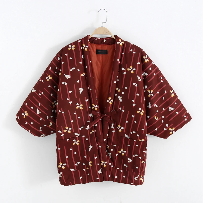 Hanten Jacket Women Japan Style Winter Kimono Cardigan Cotton Femme Yukata Vintage Folk Style Asian Clothes Pajamas Ladies