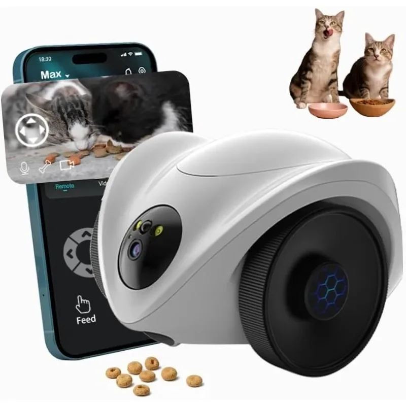 Dispensador inteligente de golosinas con cámara para mascotas con 360 °   Monitor móvil Batería de larga duración Cámaras duales Robot móvil Cam Control de aplicaciones de teléfono
