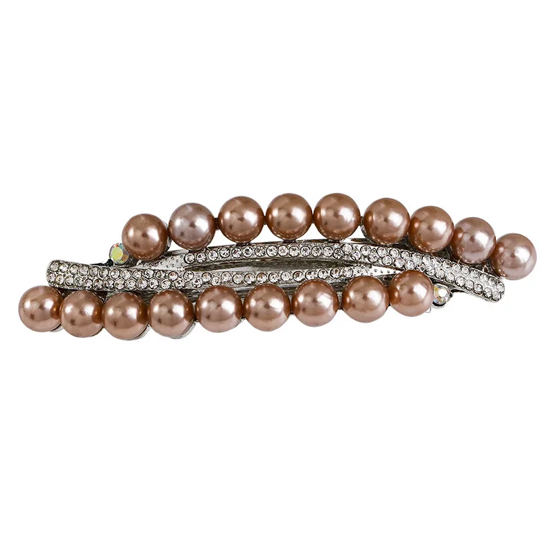 Neue Farbe zweireihig Imitation Perle Federclip Vintage Zirkon Boutique horizontale Clip elegante Mutter Mode Haarschmuck – Detail 5