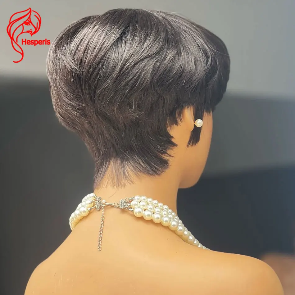Hesperis Glueless Full Lace Short Pixie Cut Human Hair Wigs For Women Natural Color Free Part Pixie Bob Lace Wigs With Bang