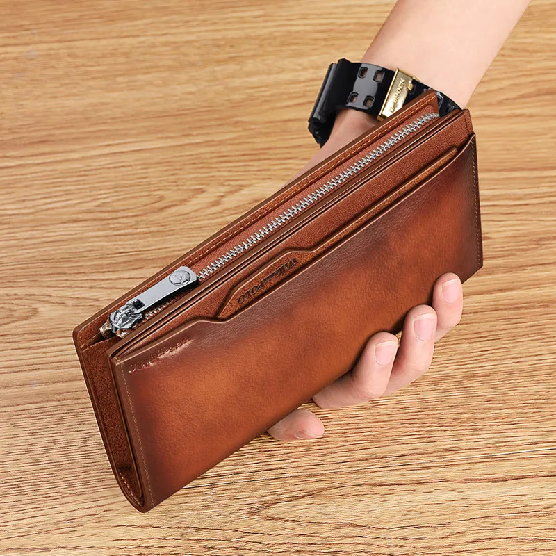 

Wallet Leather men's long first layer cowhide large capacity bank card bag leather bag multi-function driver's license cover
