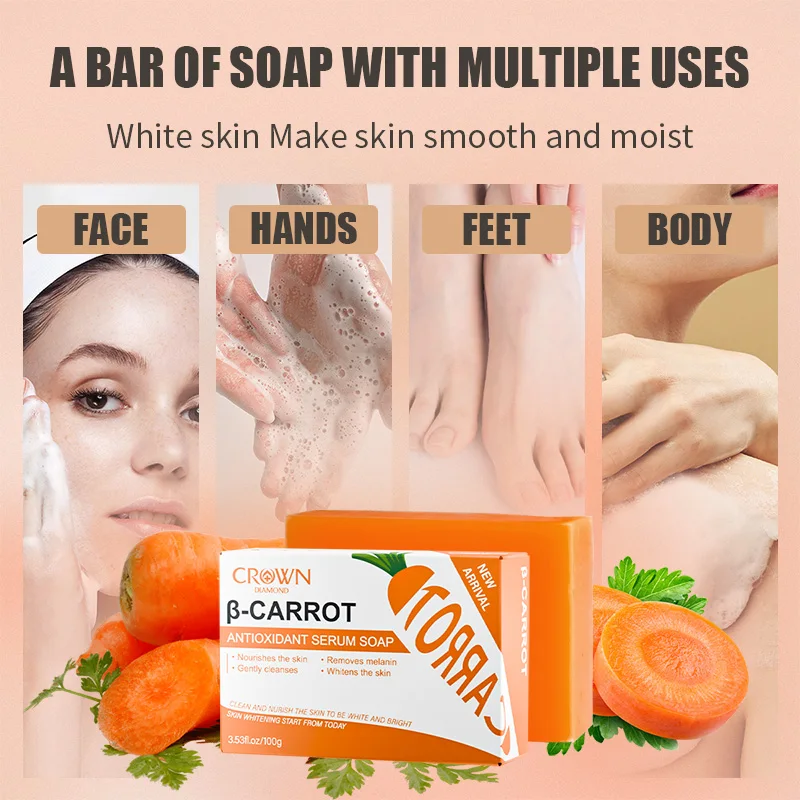 Body Whitening Soap: Carrot Whitening Anti Oxidant Soap With Vitamin C Boost Collagen Skin Brightening and Glowing Whitening Soap For Body & Face